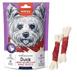 Wanpy Duck Jerky & Calcium Bone Twists ВАНПИІ КІСТКА З В’ЯЛЕНОЮ КАЧКОЮ ТА КАЛЬЦІЄМ ласощі для собак, 100 г