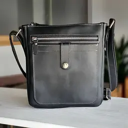 Чоловіча шкіряна сумка планшет GS 22*20*3 см чорна з сірою стрічкою (ПЛ 001 черн/сер) 200 мм