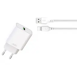 Мережевий зарядний пристрій XO L103 (EU) QC3.0 18W Charger with TYPE-C cable Білий