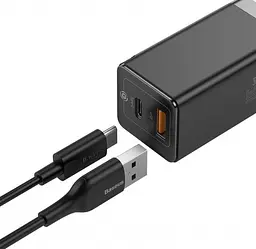 Мережевий зарядний пристрій Baseus GaN2 Q.Charger 1USB + 1Type-C + Cable Type-C 45W CCGAN-Q01 Black - мініатюра 3