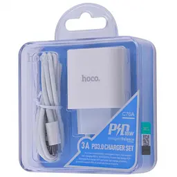 Мережевий зарядний пристрій 1Type-C Hoco C76A PD 20W White + Cable Type-C to Lightning - мініатюра 4