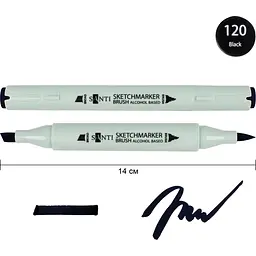 Набір спиртових маркерів Santi Brush SA-120 чорний 6 шт. (390934) - мініатюра 2