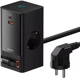 МЗП Baseus Power Combo Digital Power Strip 2AC+USB+Type-C+Retractable-C 65W with 1.5m Power Cord PSLR000301 Black - мініатюра 3