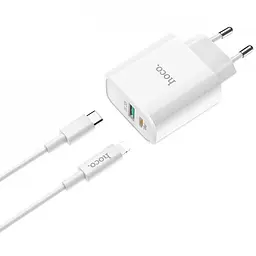 Мережевий зарядний пристрій Hoco 1USB C80A +Type-C QC3.0 3.1A White + Cable Type-C to iPhone X - мініатюра 2