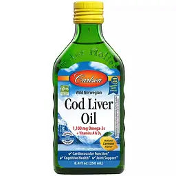 Жир печінки дикої норвезької тріски Carlson Cod Liver Oil смак лимону 250 мл