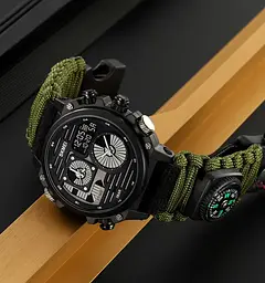 Годинник чоловічий наручний спортивний Skmei 2202 Paracord (Зелений нейлоновий ремінець) - мініатюра 5
