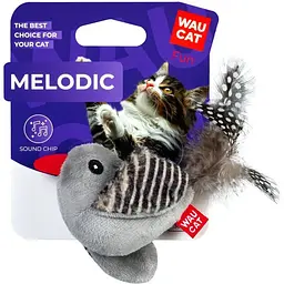 Іграшка для котів  Waucat Fun Melodic Пташка зі звуковим чипом штучне хутро плюш перо 130 мм - мініатюра 3