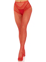 Стрип-колготки Leg Avenue Crotchless Net Tights with Heart Backseam, One Size, червоні, з доступом - мініатюра 4