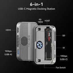 Магнітна док-станція ACASIS EC-1401 6-в-1 з корпусом для SSD, 10 Гбіт/с та зарядкою 100 Вт (Сірий) - мініатюра 3