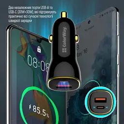 Зарядний пристрій ColorWay PowerDelivery PPS USB (USB-A + USB-C) (60W) Black (CW-CHA046PD-BK) - мініатюра 10