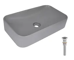 Раковина накладна Qtap Tern, Stone grey, прямокутна, з донним клапаном QTTER188SG49789 - мініатюра 1