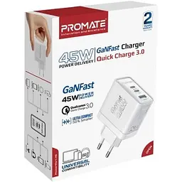 Зарядний пристрій Promate powerport-45 2xUSB-C PD + USB-A QC 45W White (powerport-45.white) - мініатюра 6