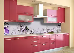 Кухонний фартух самоклеючий Магнолія 02 для кухні наклейка фіолетові квіти 60х300 см Happy Pocket Z180350 - мініатюра 3