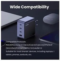 Зарядний пристрій Ugreen Nexode Air Gan X565 100W (3xUSB-C+USB-A) Fast Charger Сірий (UGR-35043) - мініатюра 2