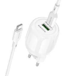 МЗП Borofone BA93A Lustrous PD20W+QC3.0 (1USB-A/1C) + кабель Type-C to Type-C White