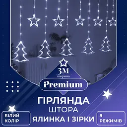 Гірлянда-штора Зірки та ялинки розмір 3*0,9 м 10 фігур, білий GarlandoPro 1733071W - мініатюра 17