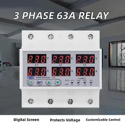 Цифрове реле контролю напруги та струму трифазне TOMZN TOVPD3-63VAS 63A 3x220V Розумний захисний автомат змінного струму (19600) - мініатюра 3