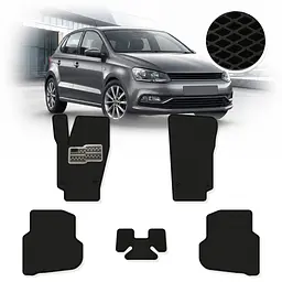 Килимки у салон EVA для Volkswagen Polo V 2009-2017 з підп'ятником Чорні 5 шт