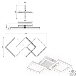 Смарт люстра керована світлодіодна SQUARE 3S 90 Вт 887x420x135 мм Бiла ESLLSE - мініатюра 8