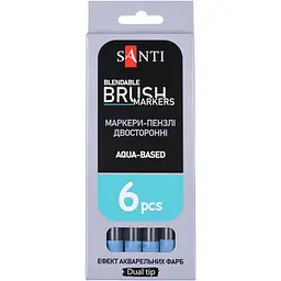 Маркер акварельний Santi Brush Marker SWB-18 берлінська блакить двосторонній 6 шт. (391074) - мініатюра 4