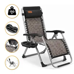 Посилений шезлонг до 150кг LEOBRO Zero Gravity Premium Grey Rattan (LB-1120)