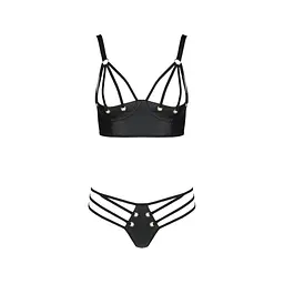 Комплект з еко-шкіри з люверсами та ремінцями Passion Malwia Bikini black L/XL - мініатюра 3