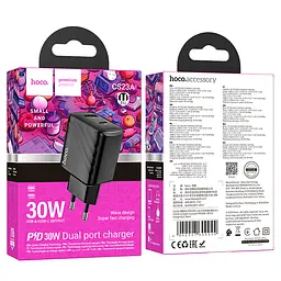 Мережевий зарядний пристрій HOCO CS23A Sunlight dual port PD30W+QC3. 0 charger чорний - мініатюра 2
