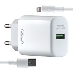 Мережевий зарядний пристрій XO-L85D ( EU ) QC3.0 18W with Lightning ( NB111 ) cable Білий