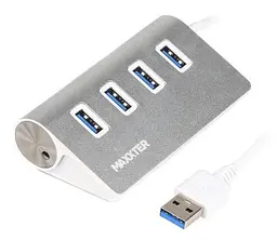 Хаб USB Maxxter HU3A-4P-01, сріблястий, USB 3.0 - 4xUSB 3.0, кабель 30 см, алюмінієвий корпус