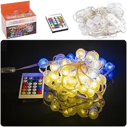 Гірлянда Smart RGB з пультом Кулька велика, D-52, USB, 50 лампочок, 5 метрів