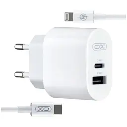Зарядний пристрій XO L97 (1Type-C/1USB/2.4A) + Type-C - Lightning White (XO-L97-LG)