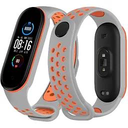 Ремінець для фітнес-браслета MiJobs для Xiaomi Mi Band 5, 6, 7 Nike Design сірий з помаранчевим