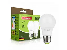 Лампа світлодіодна EUROLAMP 7W E27 3000K A60 серія "ЕКО" акція 1+1 (50) набір