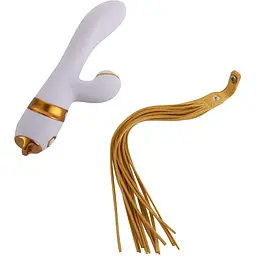 Вібратор-кролик з флогером Lockink Sevanda Whip Vibrating Massage Wand - White & Golden - мініатюра 6