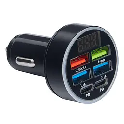 Автомобільний зарядний пристрій VOIN, 36W, 4USB QC3.0 18W + 2PD 18W, 12/24V (C-36211) - мініатюра 2