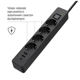 Мережевий фільтр живлення ColorWay CW-CHE435PDB, 4 розетки/3USB 5M (CW-CHE435PDB) - мініатюра 10