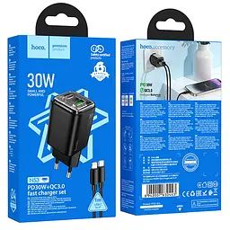 МЗП N53 Monsoon PD30W+QC3.0 (1USB-A/1C) + кабель Type-C to Lightning Black Hoco teh0029643 - мініатюра 4