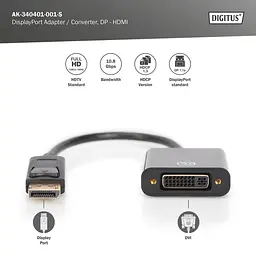 Перехідник Digitus DP 1.1 - DVI Full HD, M/F, 0.15 m (AK-340401-001-S) - мініатюра 5