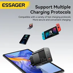 Мережевий зарядний пристрій Essager Pinchen 33W USB A + TYPE C Чорний (ECTAC-PCB01-P) - мініатюра 5