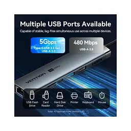 Концентратор Vention USB-C 7-in-1 USB-C PD + USB 3.2 + USB 3.0 + USB 2.0 + RJ45 + SD/TF + HDMI 0.15m (TGUHB) - мініатюра 4