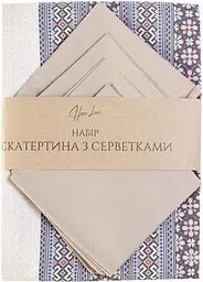 Набір Home Line скатертина з серветкою Ружа сіро-бежевий 150х180 см (199569) - мініатюра 2