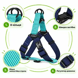 Шлея для собак Nunbell Y-Shape з повідцем, регульована та світловідбивна L, Синій - мініатюра 3