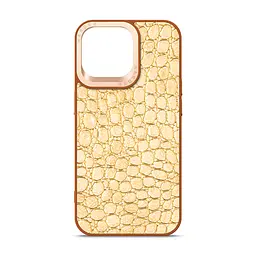 Кожаный чехол для Apple iPhone 14 Pro Max, Harder Crocosaur, бежевый, термополиуретан ТПУ + экокожа с текстурой крокодила, панель, защита корпуса, противоударный, микрофибра, рамка вокруг камеры, защита всего корпуса, (ARM76727)