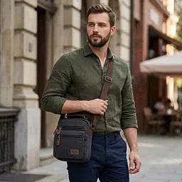 Стильна чоловіча сумка із щільного текстилю 21225 Vintage чорна