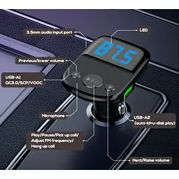FM модулятор трансмітер блютуз LDNIO C706Q Bluetooth 2 USB чорний - мініатюра 7