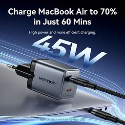 Зарядний пристрій Vention 2xUSB-C PD45W GaN transparent gray (FCFH0-EU) - мініатюра 6