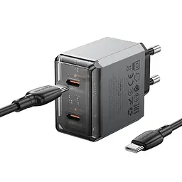 МЗП Borofone BN21 Lena PD40W+QC3.0 (2USB-C) + кабель Type-C to Type-C Metal gray - мініатюра 4