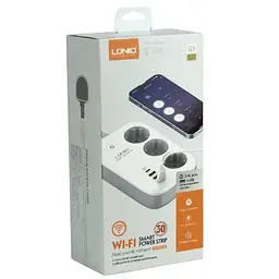 Мережевий фільтр LDNIO SEW3452 подовжувач 3 розетки 3 USB 1 Type-C WiFi управління білий - мініатюра 3