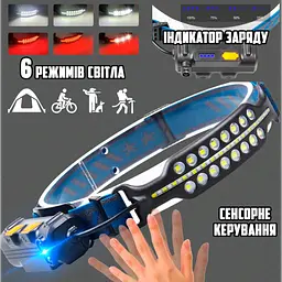 Ліхтар налобний акумуляторний Bailong BL W690 з датчиком руху та червоним світлом - мініатюра 2