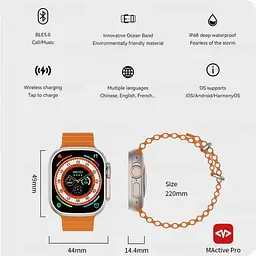 Розумний годинник IWO Ultra series 8 Silver + Orange Ocean (IW000US8SOO) - мініатюра 3